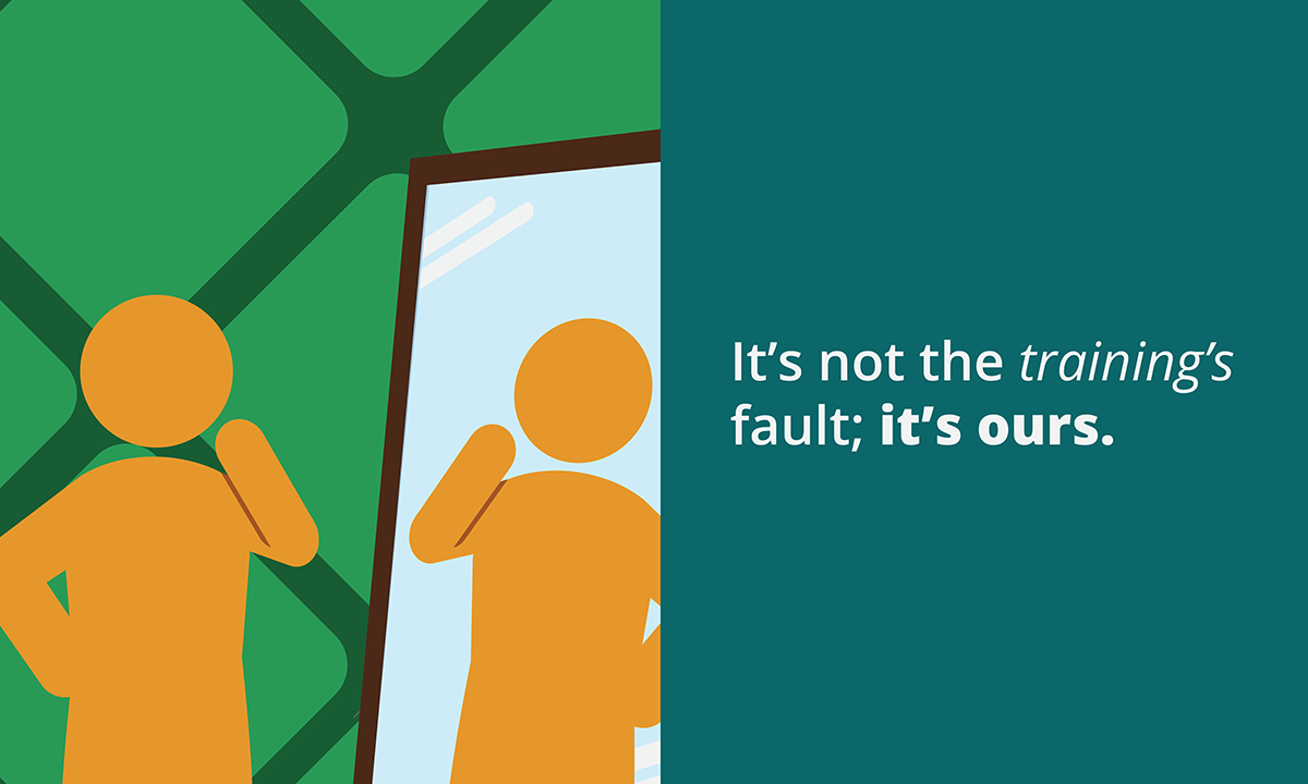 Illustration of person looking in mirror thinking