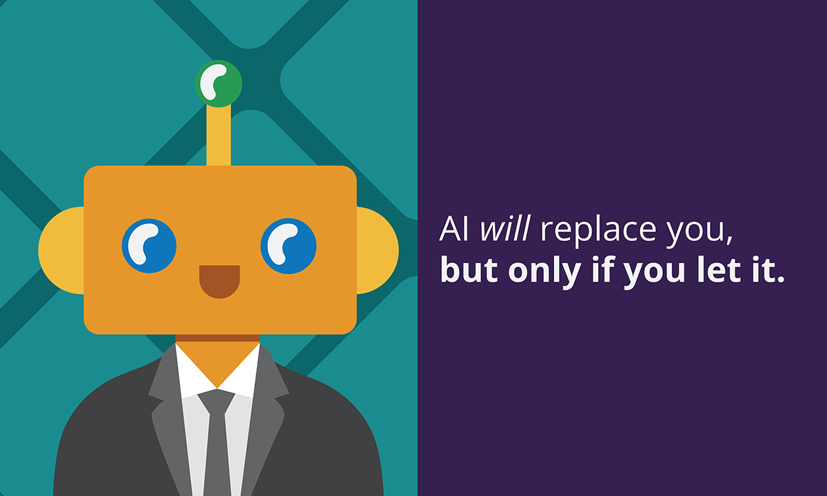 Illustration of robot head on a human being