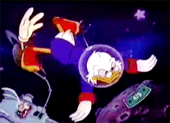 Gif of Scrooge McDuck in space